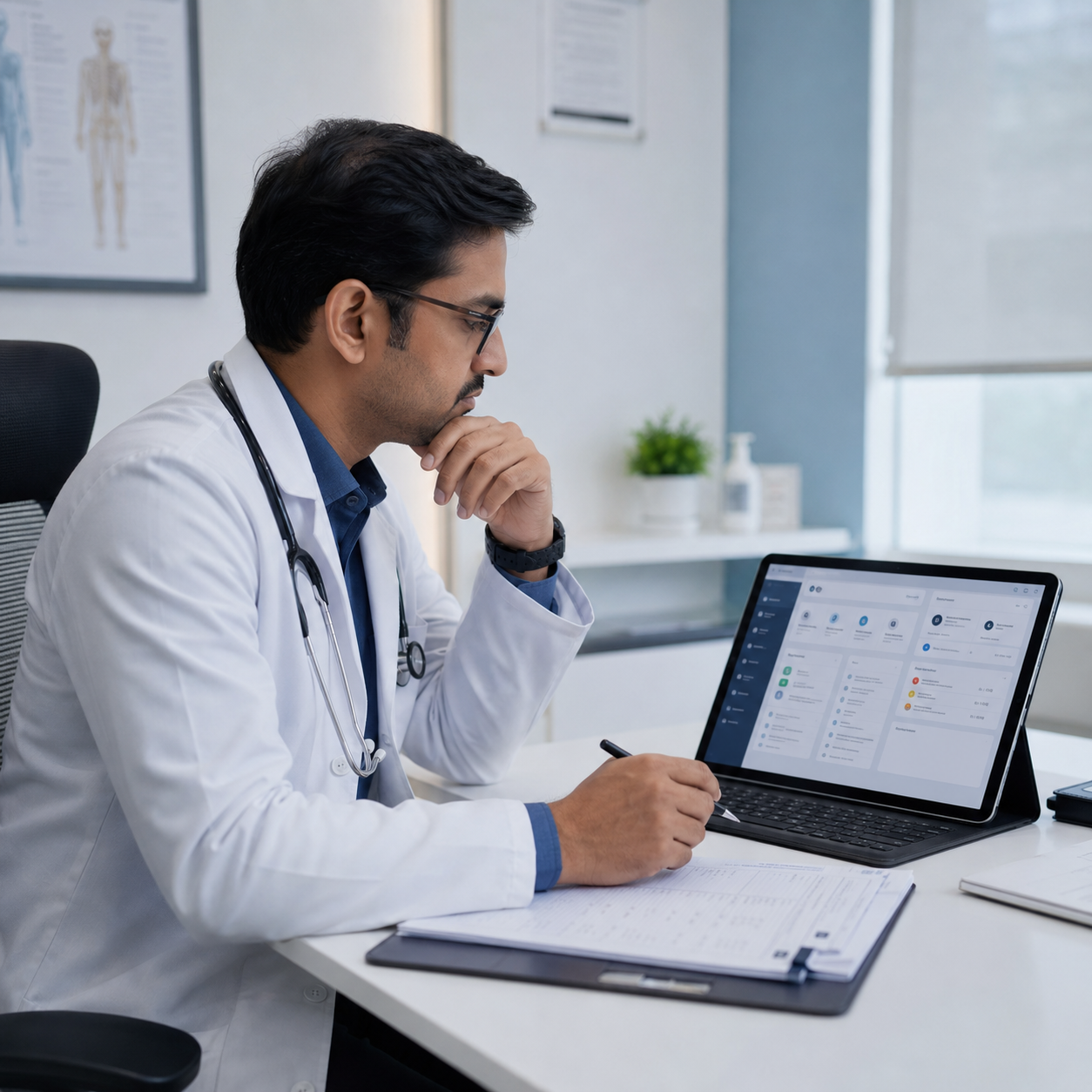 Patient information captured carefully before a clinical review.