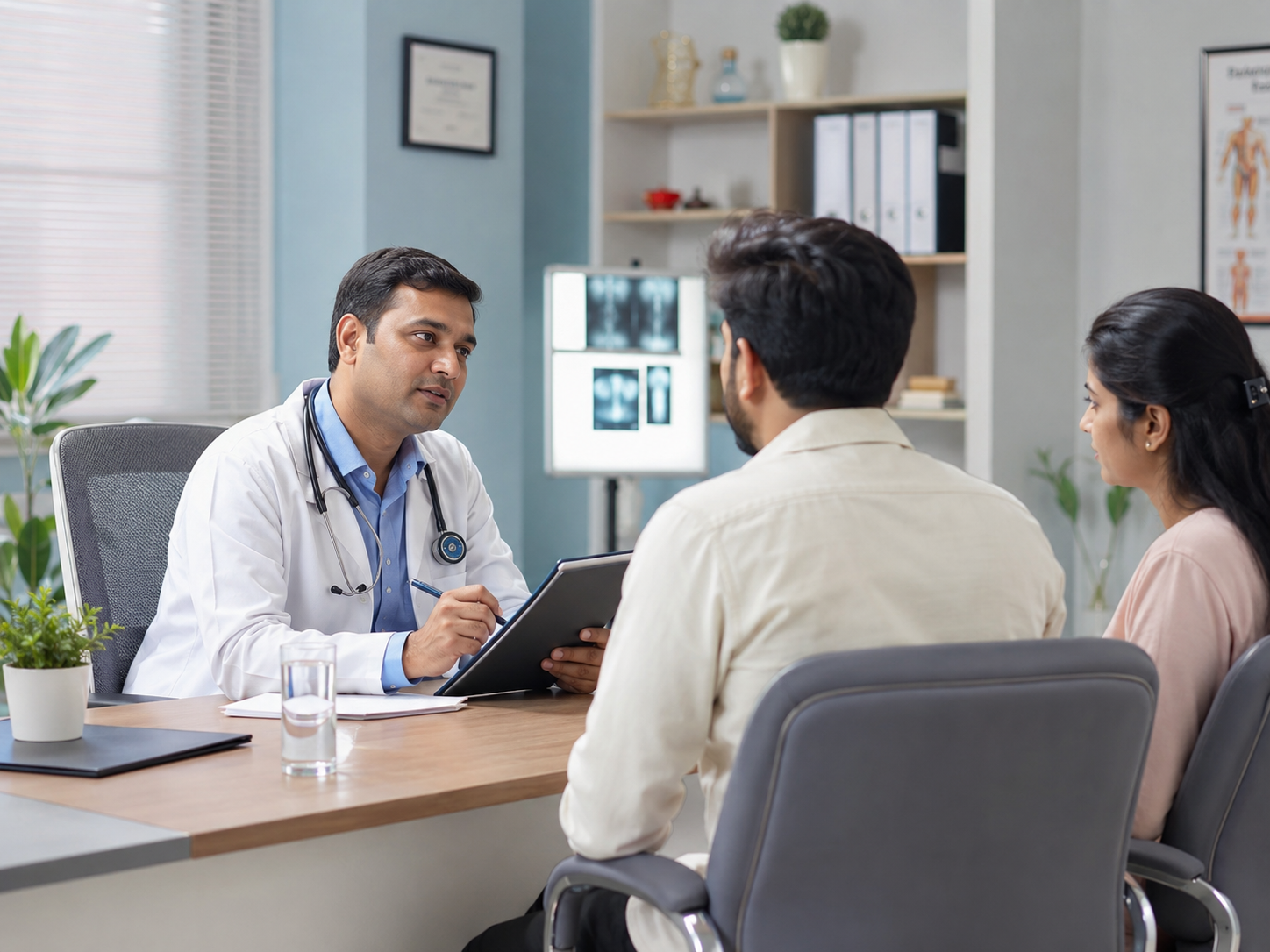 Doctor reviewing a structured intake summary before meeting a patient.
