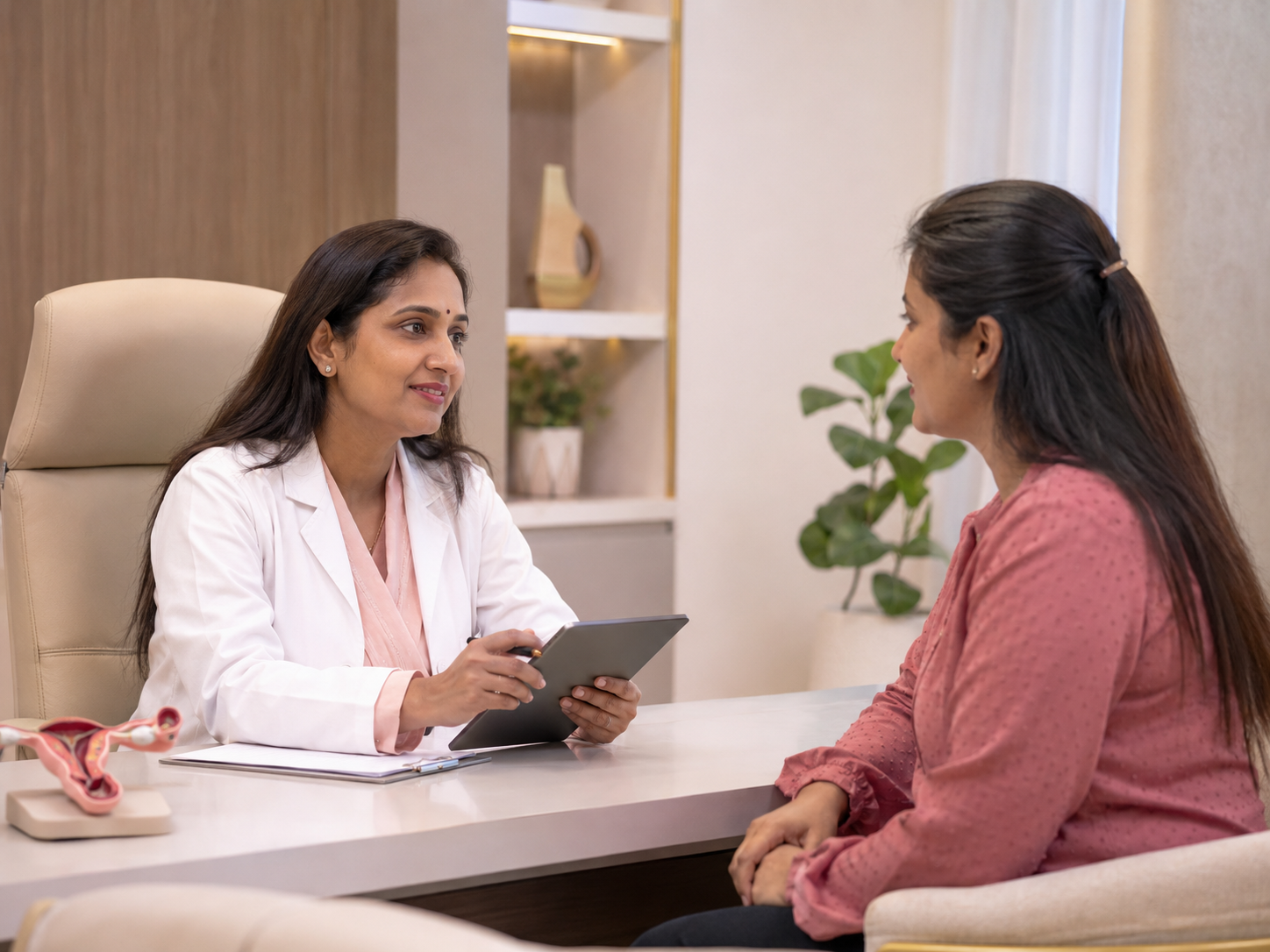 Doctor reviewing a sensitive intake summary before consultation.